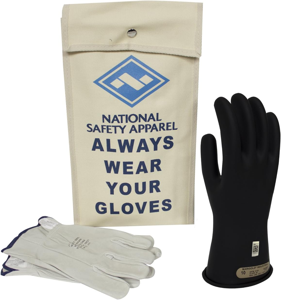 Enespro Class 00 Yellow Rubber Voltage Insulating Glove Kit with Leather Protectors, Max. Use Voltage 500V AC/ 750V DC (KITGC00Y11)