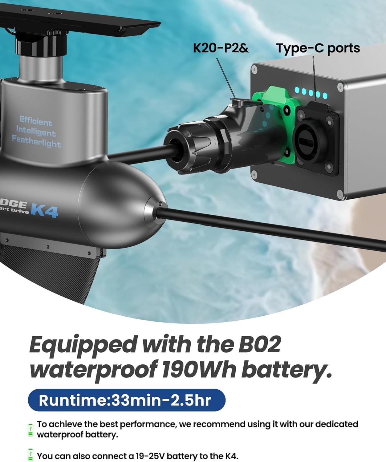ParadisePad Edge K4 Kayak Sup motor with Wireless Remote, 400W Brushless Electric Paddle Board Fin Motor with steering, B2 Battery with 9000 mah, Universal Boost Thruster for Kayaks, Paddle Boards