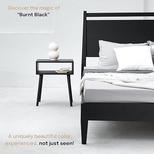 Miniatura 6 de NTC Mesita de noche Zoe de roble macizo, mesa auxiliar moderna de mediados de siglo, muebles de noche, mesa auxiliar, fácil montaje, negro quemado