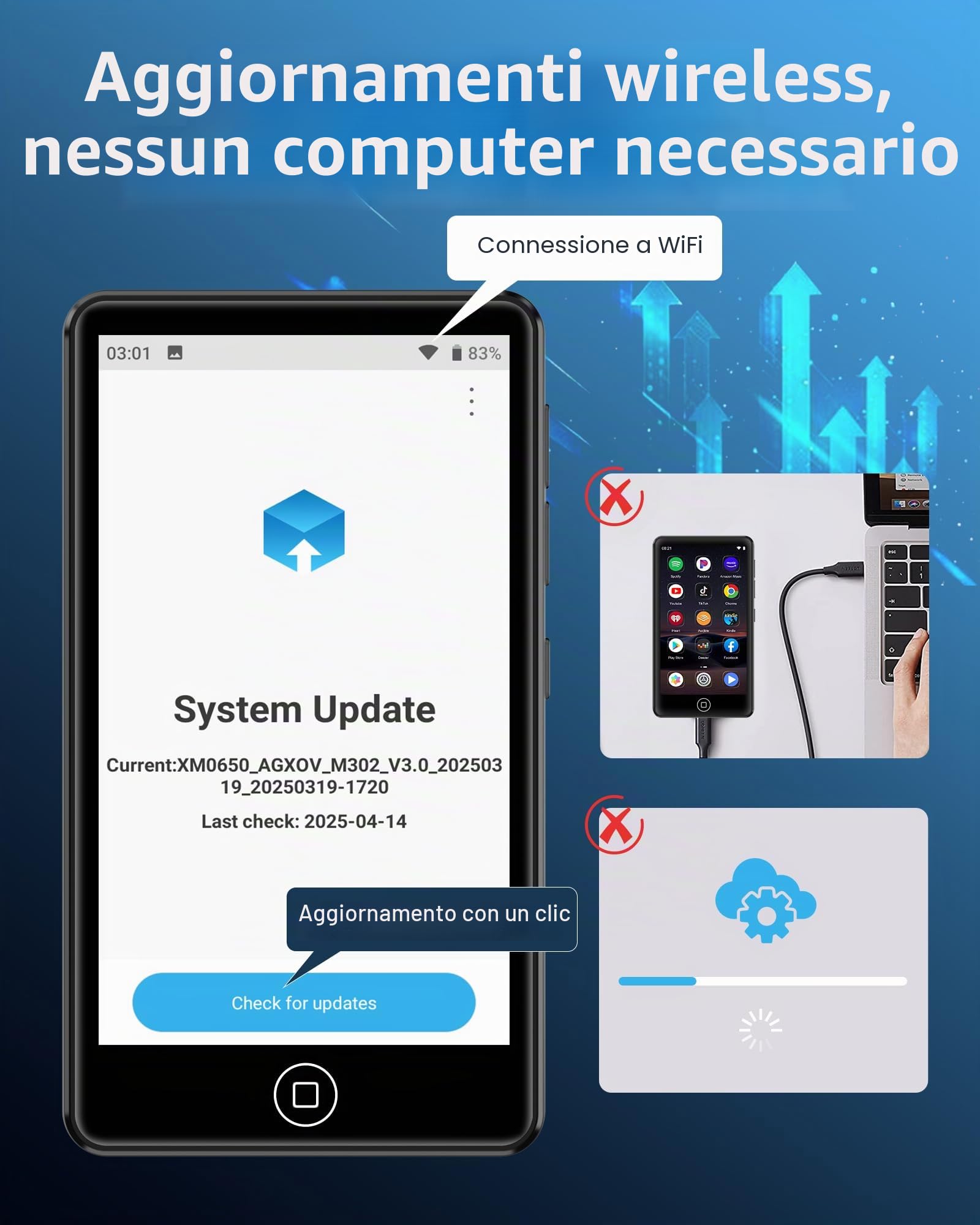 Lettore MP3 Spotify da 80 GB con Bluetooth e WiFi, AGXOV MP4 Lettore Musicale con Schermo Touchscreen da 4,02 Pollici, MP3 Android Portatile con Audible, Deezer, Play Store, Nero