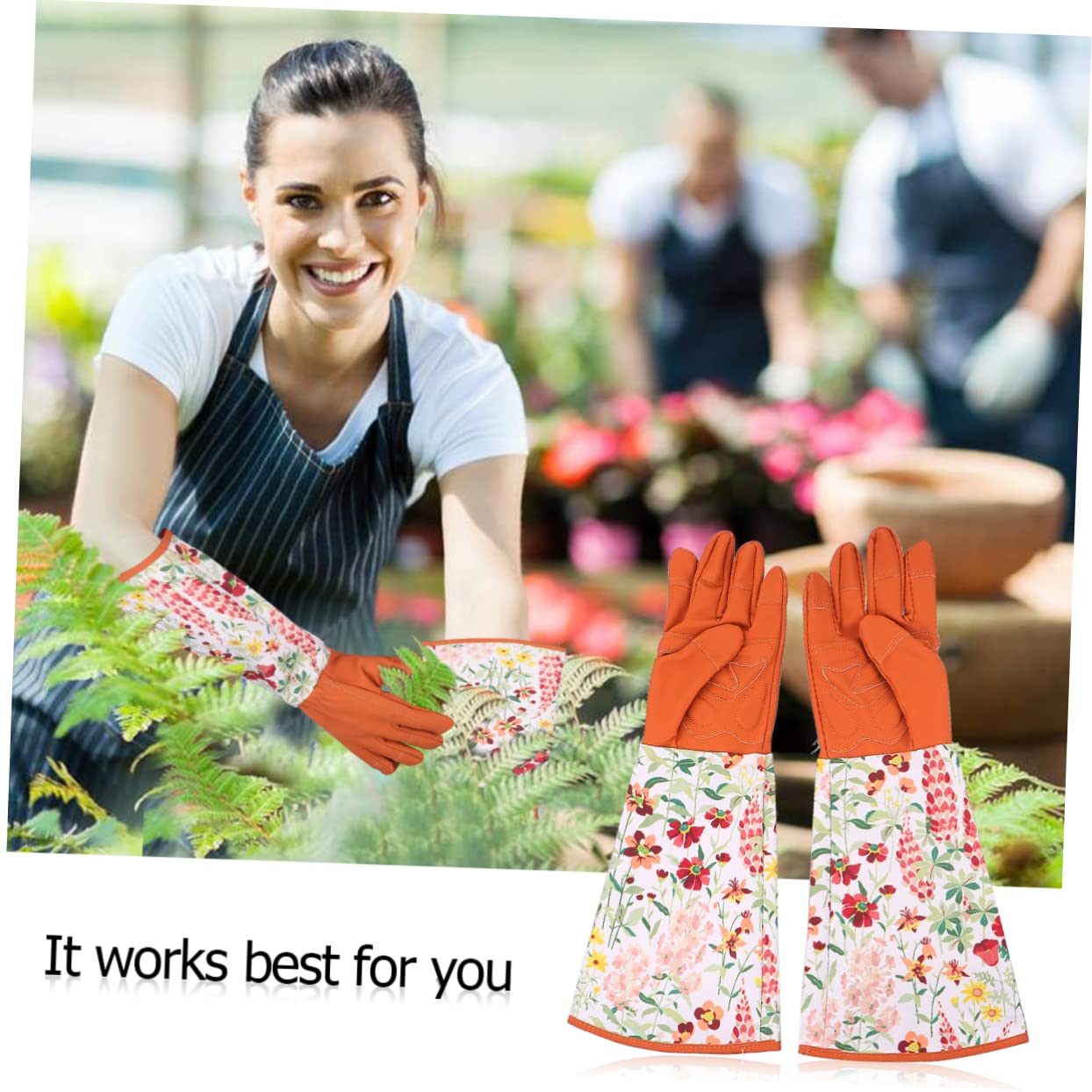 ibasenice 1 Par Guantes de Jardinería con Mangas Largas Guantes Estampados para Protección de Jardín Diseño de Puño Extra Marrón