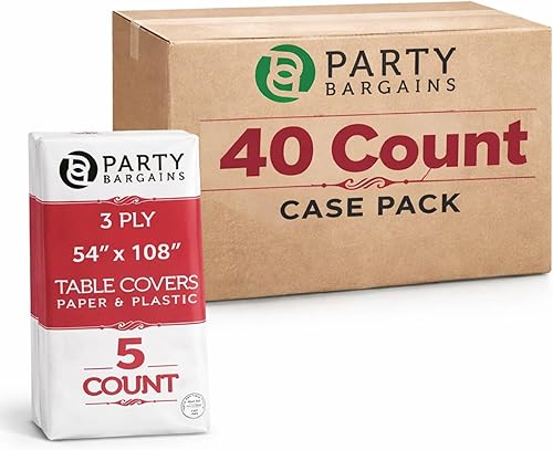 Miniatura 29 de PARTY BARGAINS Manteles de mesa desechables, 54 x 108 pulgadas, color rojo, 3 capas de papel y plástico, resistentes a derrames, 5 unidades