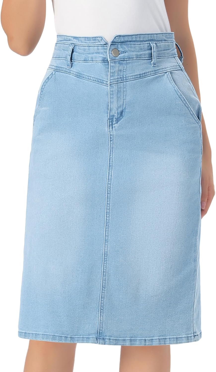 Allegra K Denim Skirt for Women Casual Back Slit Stretchy High Waisted Below Knee Length Jean Skirt