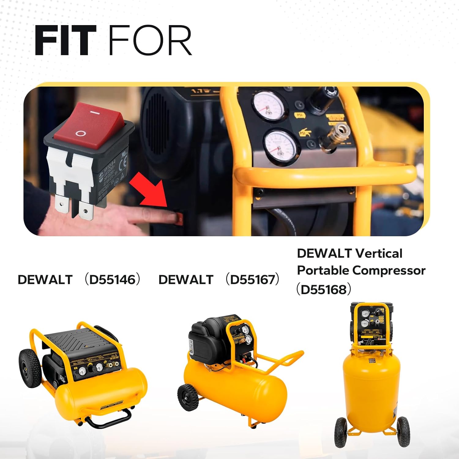 Air Compressor Rocker Switch for DeWalt D55168 D55146 D55167&Rocker Switch 4Pin 20A 250V,Compatible with Air Compressor & Welding Machine Replacement Part N043321 for Household Appliances