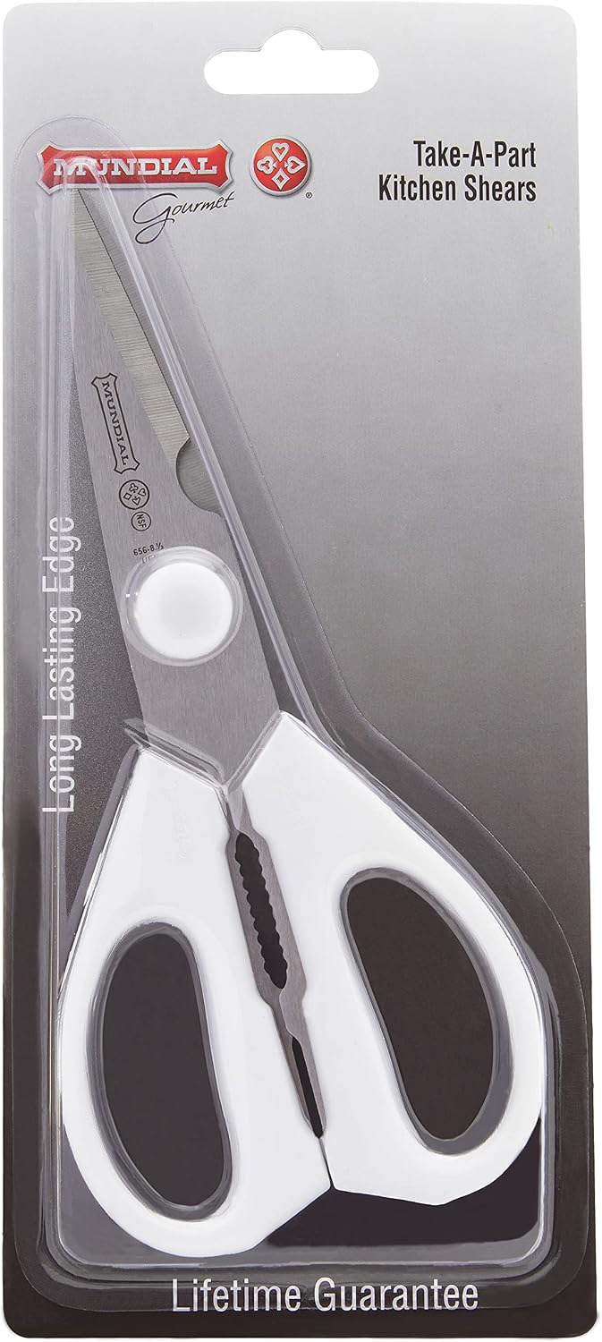 Mundial W656 Kitchen Take-Apart Shears, 8-Inch, Stainless Steel Blades, Ergonomic Non-Slip White Handle, Ideal for Cutting