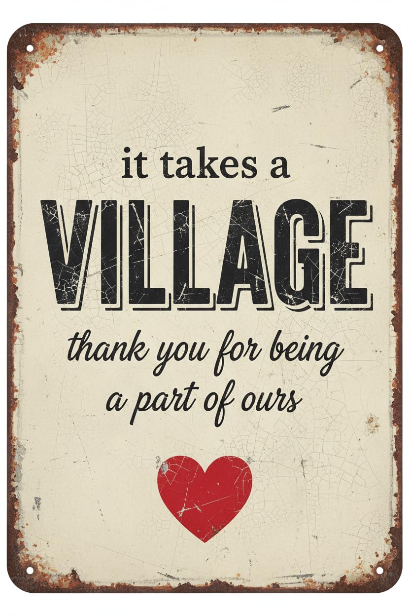It Takes A Village Thank You Wood Plaque Desk Sign, 8x12 Inch