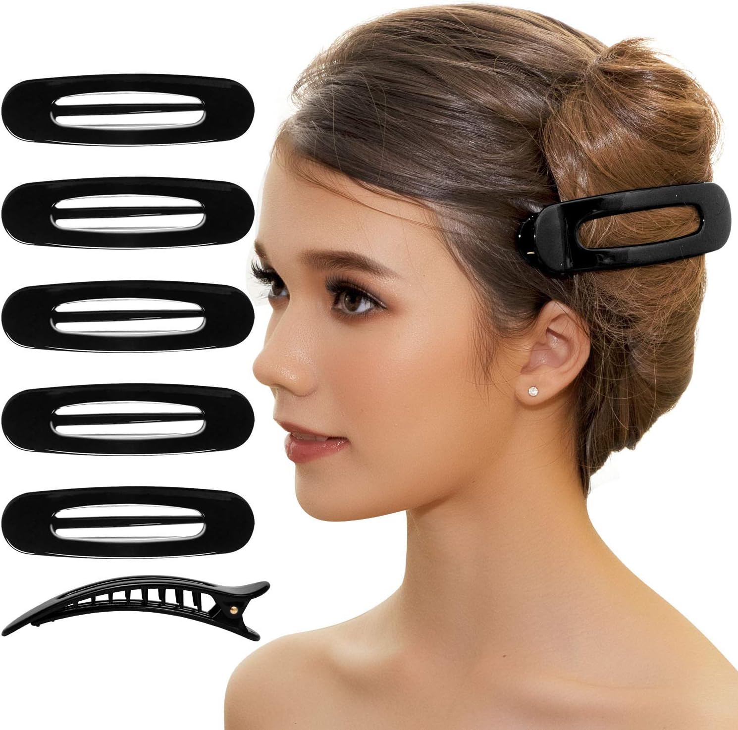 RC ROCHE 6 Pcs Flat Claw Hair Clips for Women Lay Down Barrettes No Crease Side Slide Thick Long Hair Duckbill French Against Head Jaw Claw Styling Clamp