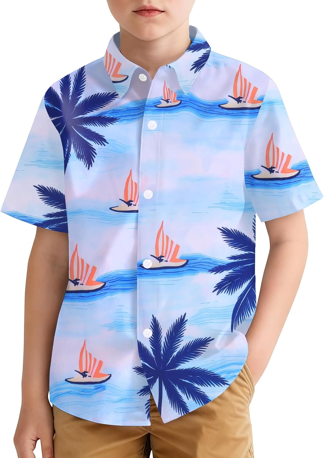 Hawaiian Shirt for Boys Button Down Wrinkle Free Shirt Short Sleeve Funny Beach Casual Summer Print Top for Kids 4-15 Years