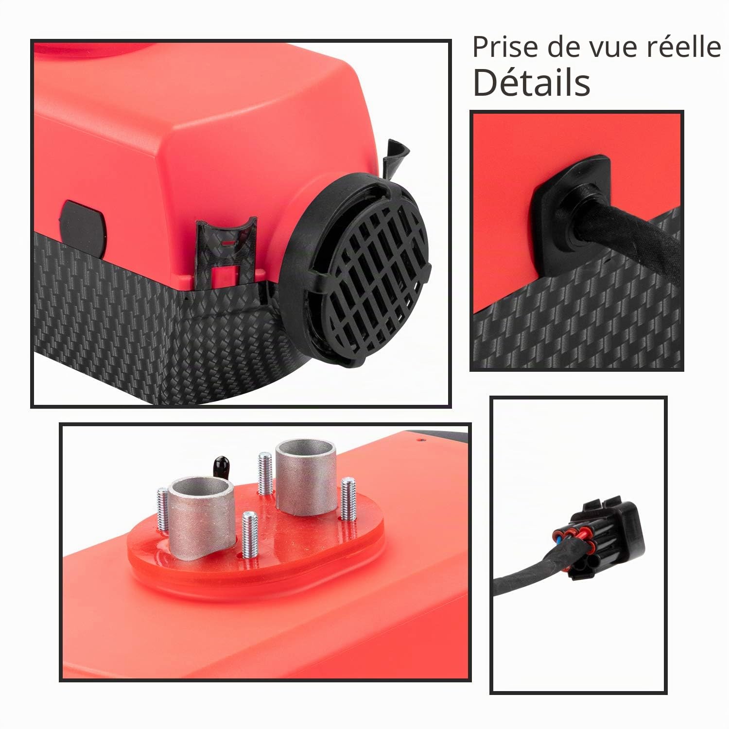 1 INCHHOME Chauffe-air diesel 2KW / 5KW / 8KW Chauffage de stationnement de camion de bateau de voiture 12V avec interrupteur LCD (Carbon Fibre Red, Nouvelle télécommande 2kw)