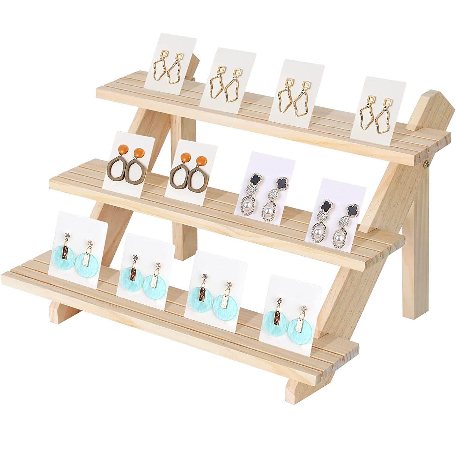BBTISG Tiered Wood Display Stand, 2/3/4/5 Tier Straight Retail Table Display Stand Step Wooden Table for Office Home Table Top Craft Shows (3 layers)
