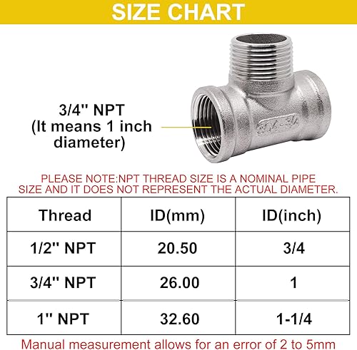 Miniatura 37 de 2 Uds 304 accesorios de tubería de acero inoxidable 1/2 "x 1/2" × 1/2 "NPT Macho Casting Tee Fitting 3 Way T Pipe Manguera para agua, aceite, aire