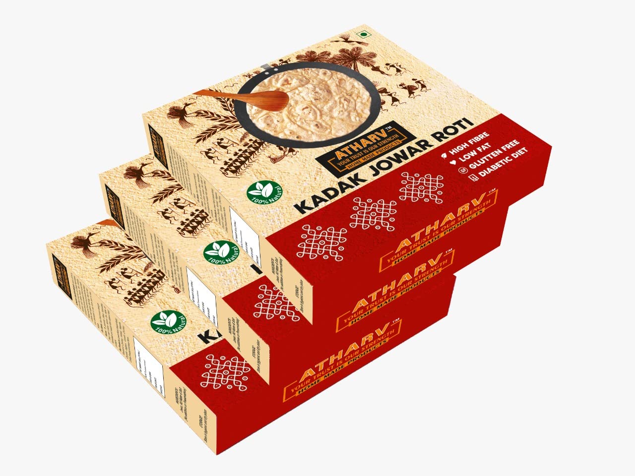 ATHARV JOLADA(JOWAR) ROTI I Ready to Eat I (Pack of 3-10 Pc Each Box) I 750 Gram I100% Organic & Natural Ingredient