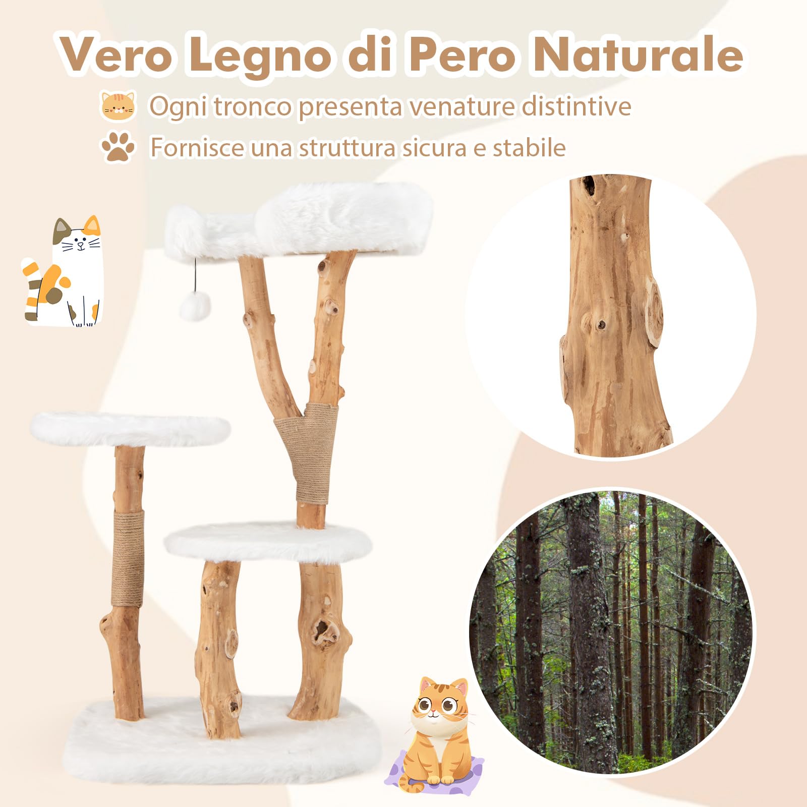 COSTWAY Tiragraffi in Legno 110cm con Pali in Corda di Juta Naturale