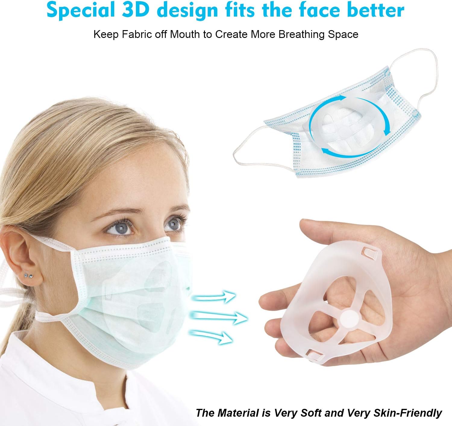 10 PCS 3D Face Bracket, Inner Support Frame, Plastic Bracket - More Space for Comfortable Breathing Protect Lipstick Washable Reusable, Translucent