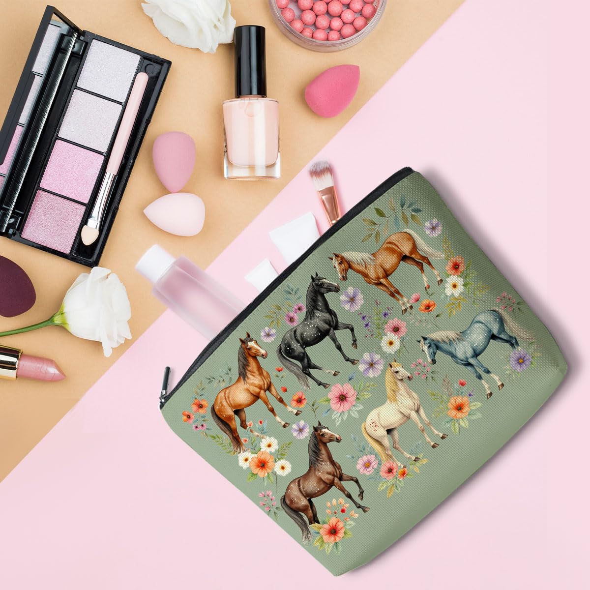 Horse Cosmetic Bag Horse Lover Gifts Small Makeup Bag Travel Toiletry Makeup Organizer Zipper Pouch Christmas Thanksgiving Birthday Gifts for Women Girls Friend Sister Her - Image 5