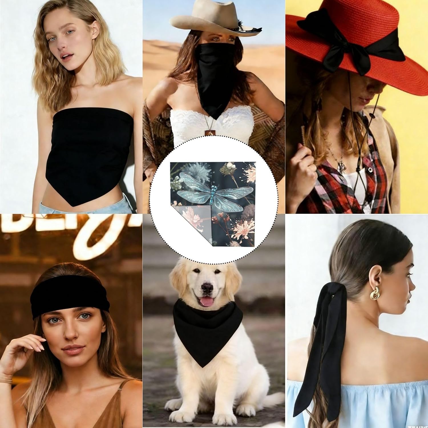 Cooling Bandanas for Men Women Square Hair Scarf 22" x 22" Novelty Headband Dragonfly Flower Neckerchief