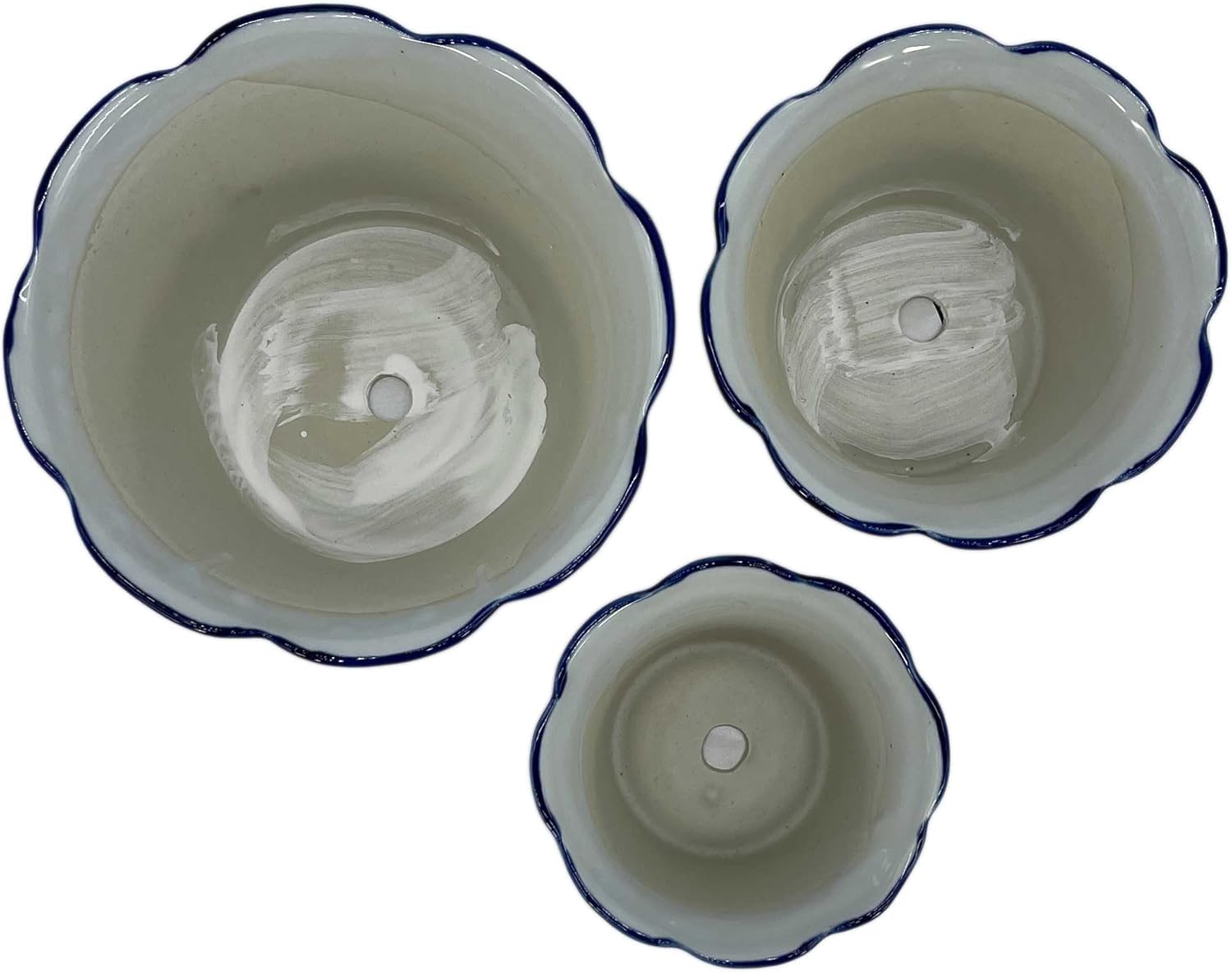 Galt International Blue & White Floral Porcelain Ceramic Decorative Flower Pot 8"/6"/4.5" Garden Pots Chinese Asian Design - Set of 3 Cylinder Fluted Edge