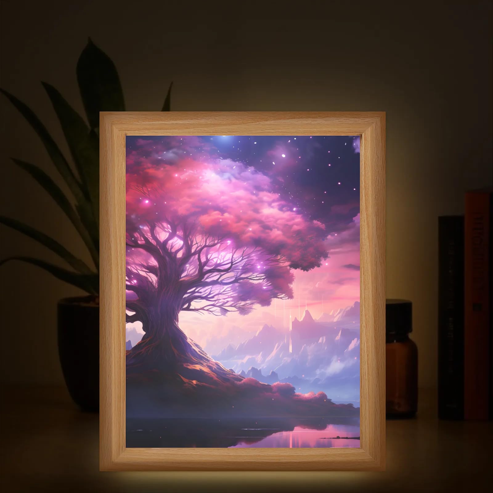 Light Up Painting, Fantastic Tree Wall Art Picture Light Dreamy Tree Light Up Desktop Art Decor, 10 Brightness, USB Powered, 3 Lighting Modes, Anxiety Relief Gift for Bedroom Home - Without Frame