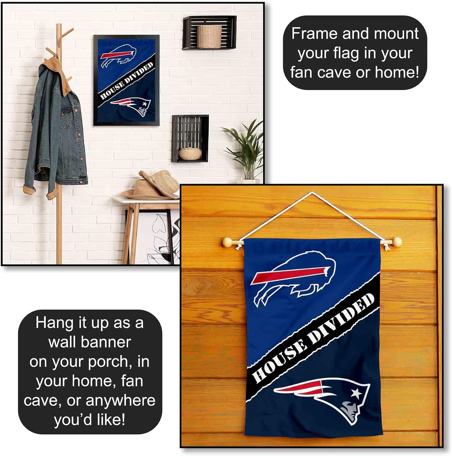 House Divided Bills and Patriots Double Sided Garden Flag