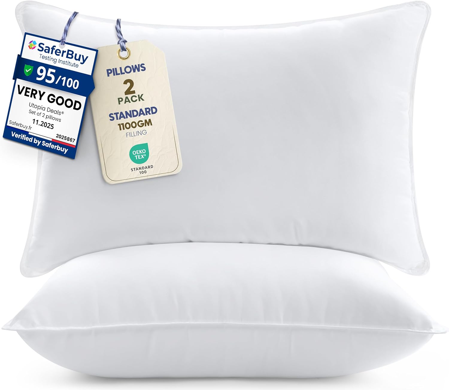 Utopia Bedding Pillows 2 Pack, (UK Standard, White) Hotel Quality Luxury Bed Pillow for Back, Stomach or Side Sleepers