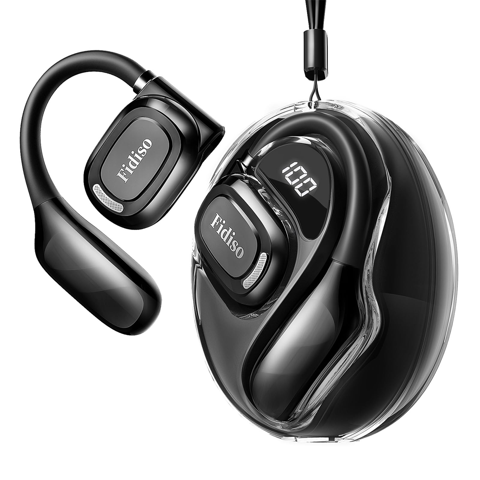 Fidiso Over The Ear Earbuds, 5.4 Bluetooth Headphones Sport with LED Display,30-40H Wireless Bluetooth Open Ear Earbuds Workout with Earhooks,