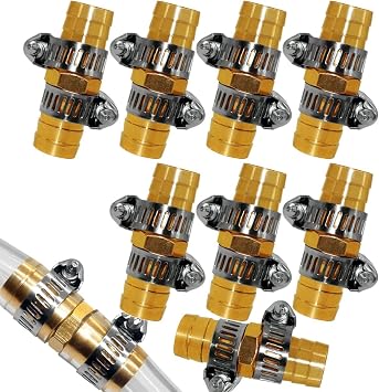 8PCS 1/2 Inch Garden Hose Repair Mender Brass Water Hose Repair Kit Fitting Conectors Splicer with 16PCS Stainless Clamp