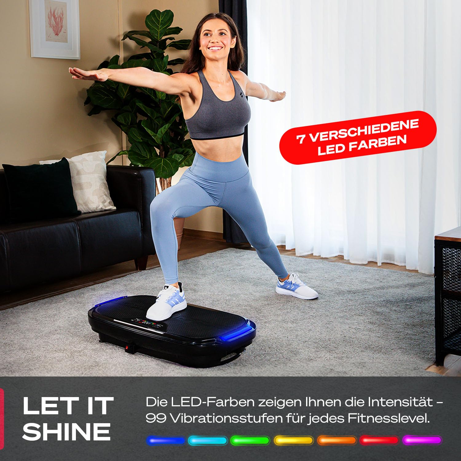 Sportstech VP275 3D Vibrationsplatte für Zuhause mit App-Steuerung, Rüttelplatte für Frauen & Männer, Lymphdrainage, Fettverbrennung & Muskelaufbau, Ganzkörpertraining, LED, Power Ropes, 99 Stufen