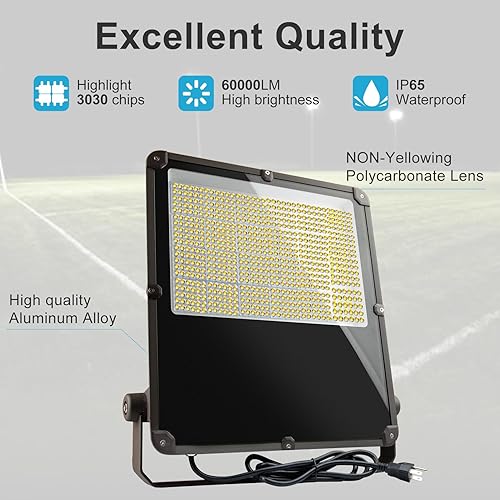 Miniatura 3 de 400W LED Flood Light Outdoor 60000Lm Led Stadium Light with Dusk to Dawn photocell, IP65 AC100-277V Commercial Area Lighting with Plug for