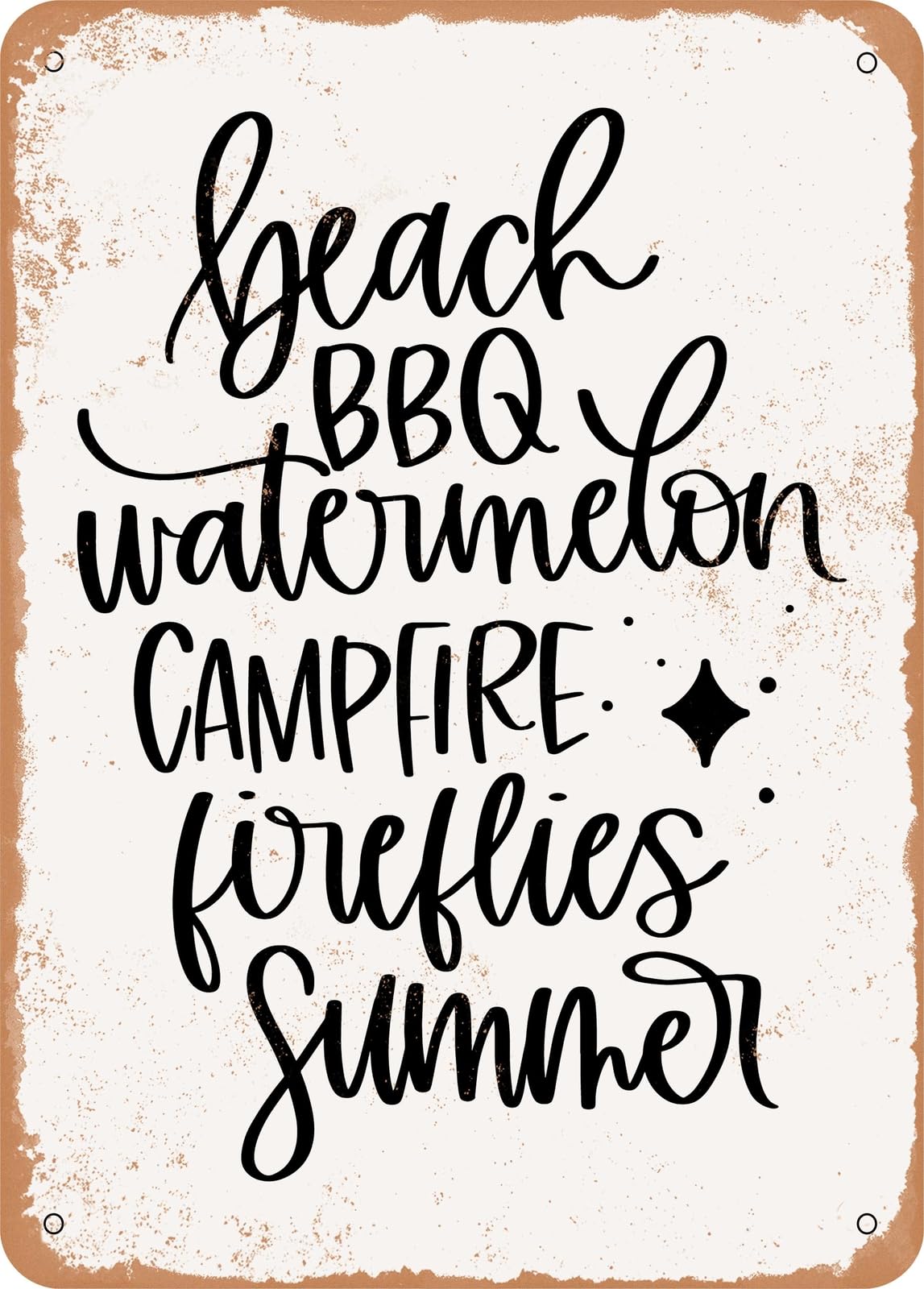 Beach BBQ Watermelon Campfire Fireflies Summer - Vintage Rusty Look home decor