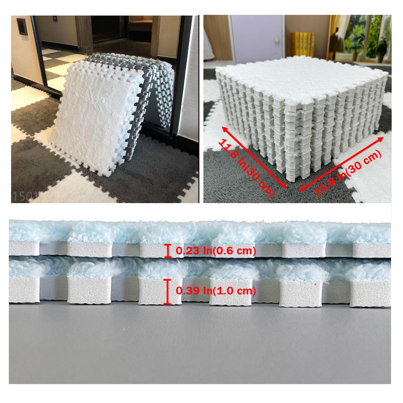 80 Tappeti Puzzle per Pavimento, Tappetino in Schiuma di Peluche, Tappetino Puzzle, Tappetino da Gioco per Soggiorno, Piastrelle di Moquette Ad Incastro (Viola+Bianco 0,23 Pollici)