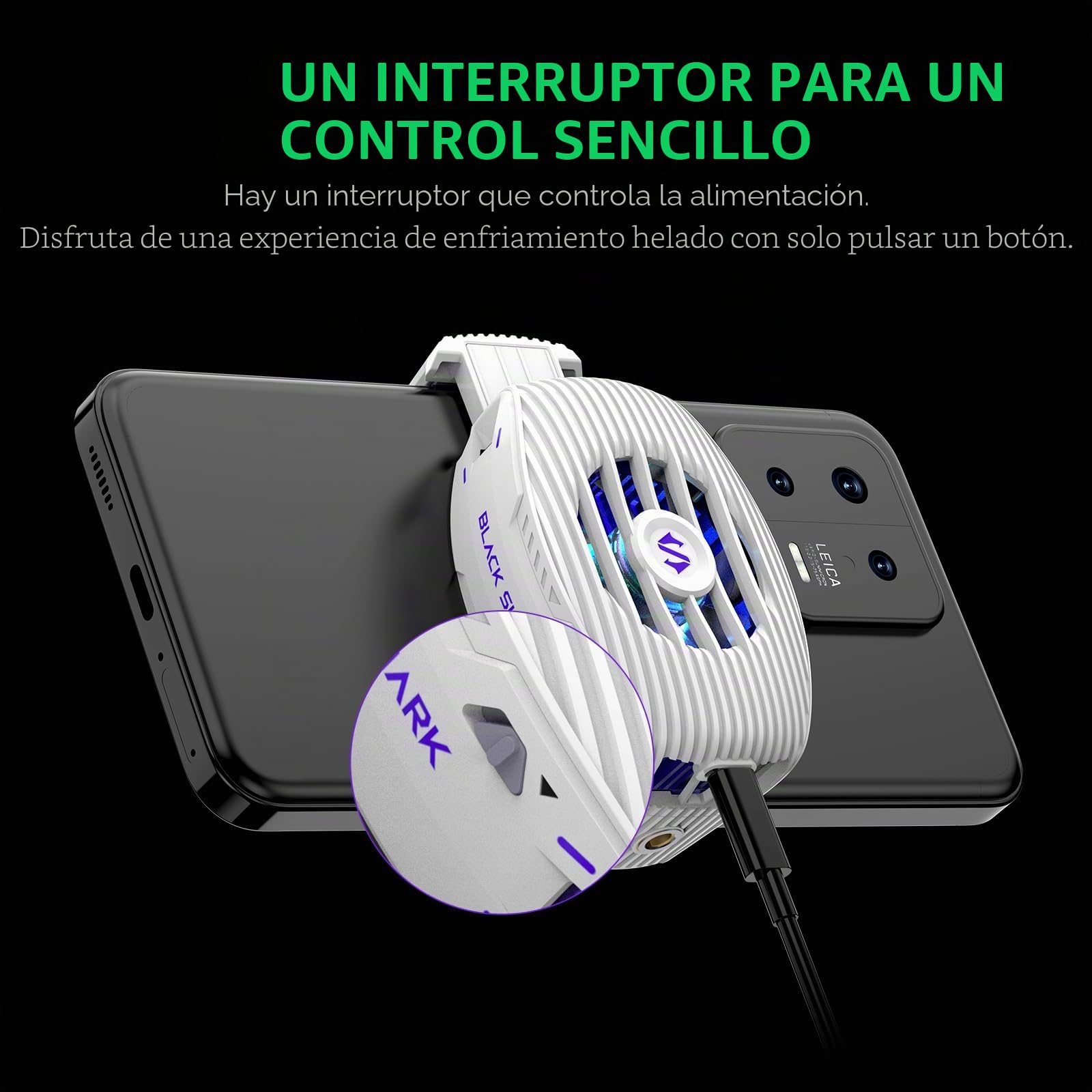 Black Shark Cooler 5 Neo - Ventilador de refrigeración para smartphone con cable, ligero, silencioso, con iluminación RGB (blanco)