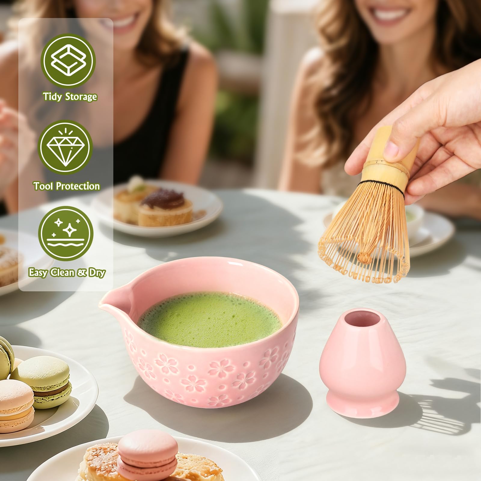 Matcha Whisk Tea Set Kit: Japanese Matcha Kit - Ceramic Bowl Bamboo Whisk Chasen Holder spoon Measuring Scoop Sifter - Traditional Practical for Tea Ceremony Breakfast Lattes - Home Kitchen Christmas