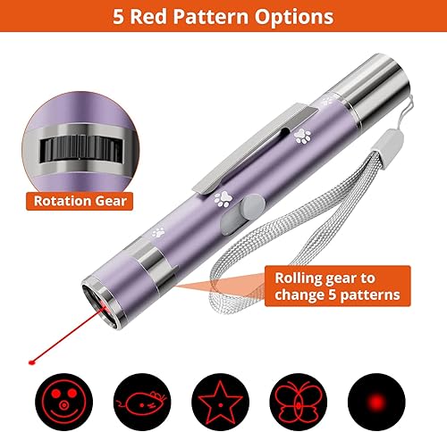 Miniatura 3 de Paquete de 2 punteros interactivos de luz roja, 7 patrones ajustables, juguete interactivo recargable para gatos de interior, divertido juguete de