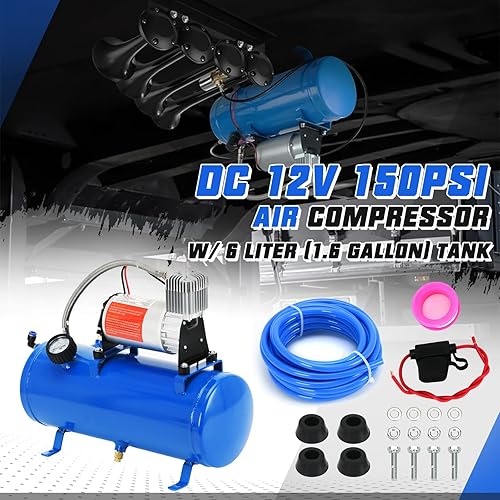 Miniatura 2 de PTNHZ Bomba de tanque de compresor de aire DC 12V MAX 150PSI w6 litros 1.6 galones tanque para tren, camión, barco, camioneta, autocaravana, bomba