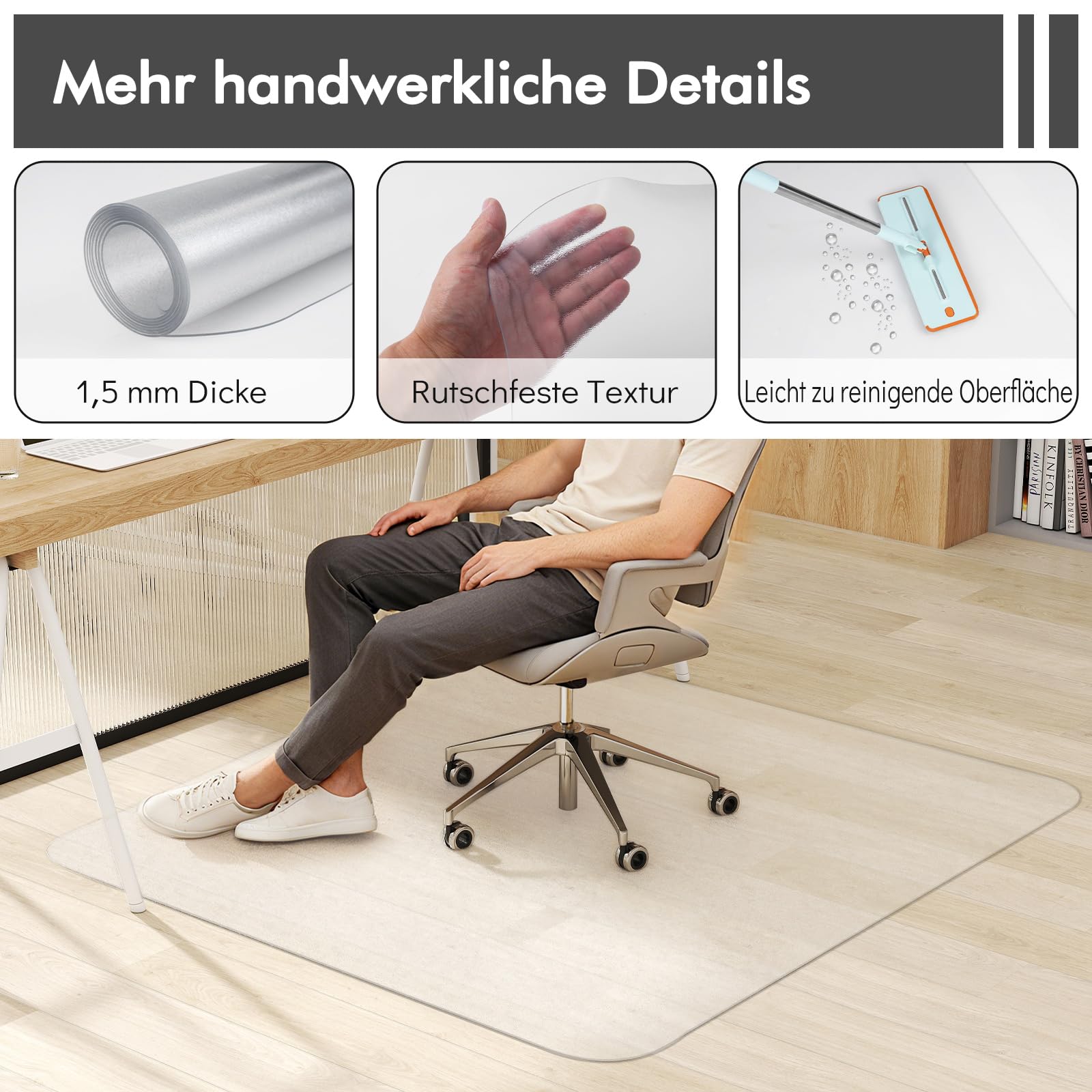 COSTWAY 160 x 180 cm Bodenschutzmatte Bürostuhl, Schreibtischstuhl Unterlage transparent, Schutzmatte Stärke 1,5mm, Bodenschutz Kratzfest & rutschfest, Stuhlunterlage für Laminat, Parkett, Hartböden
