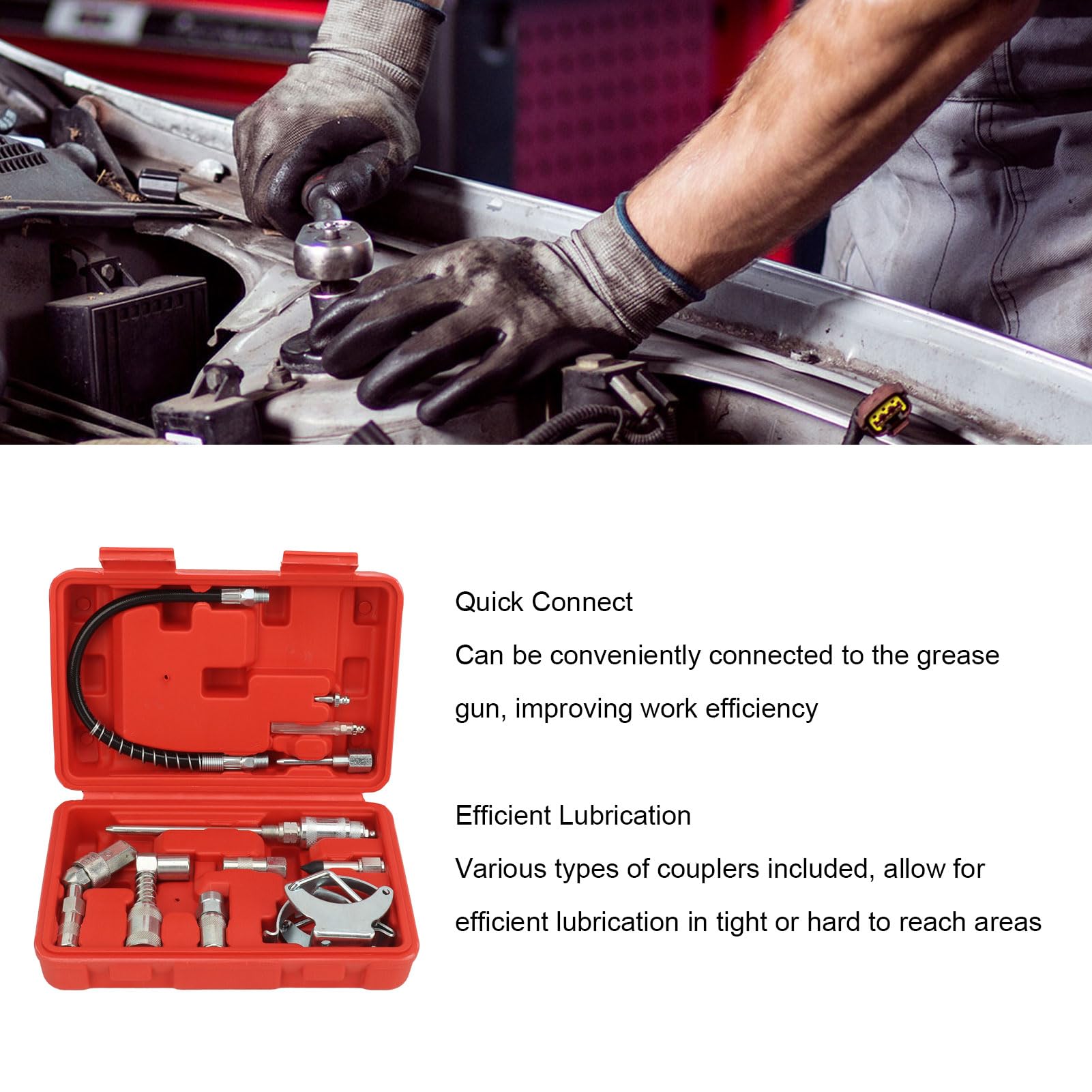 Kit de Accesorios de Lubricación con Grasa de Conexión Rápida para Camiones Automotrices, Kit de Accesorios para Pistola de Engrase de Construcción MEtálica