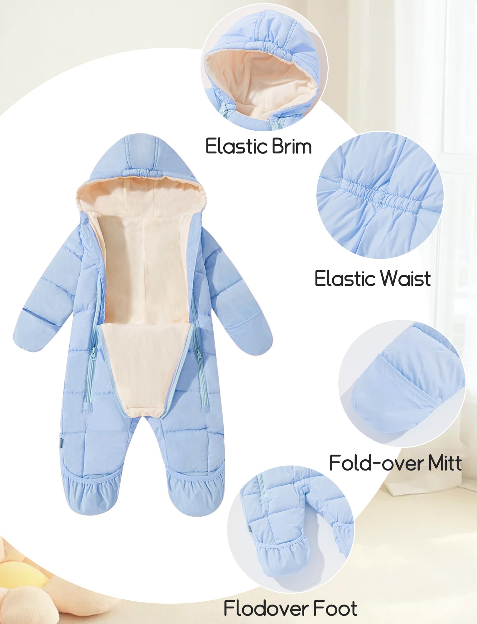 SEAUR Baby Schneeanzüge mit Füßen Winter Overall mit Kapuze Gefüttert Winteranzug Neugeborene Mädchen Jungen Warm Outfits 0-24 Monate