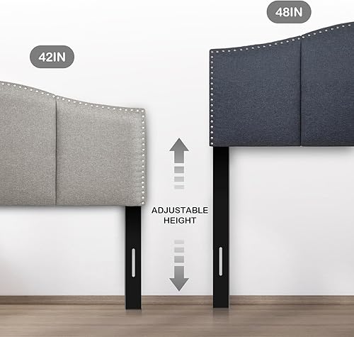 Miniatura 5 de Finnhomy Linen Fabric Upholstered Queen Size Headboard with Nailheads Trim Platform, Adjustable Height Head Board, Light Gray