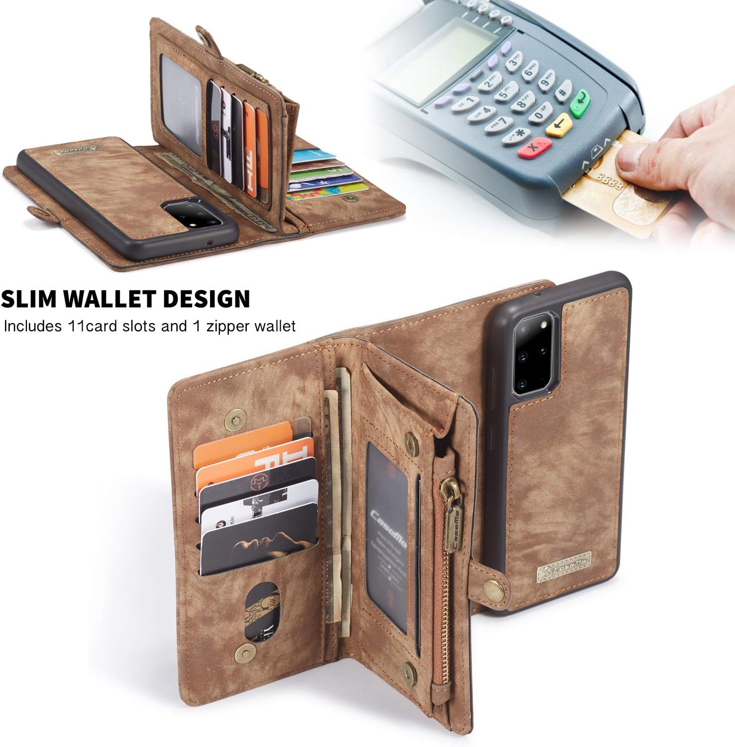 Product Deal Galaxy S20 Wallet Case,AKHVRS Handmade Premium Cowhide Leather Wallet Case,Zipper Wallet Case [Magnetic Closure] Detachable Magnetic Case & Card Slots for Samsung Galaxy S20 (Brown)