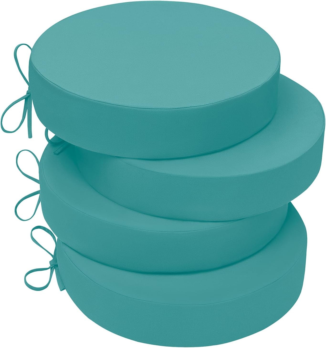 Wellsin Outdoor Bistro Chair Cushions, 3-Layer Waterproof Round Outdoor Cushions with Removable Covers, Outdoor Chair Cushions Set of 4, 15x15x3 Inch, Teal