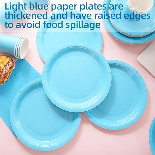 Miniatura 2 de Decoraciones para baby shower, 200 platos de papel y servilletas de color azul bebé, platos azul claro para 50, platos de cumpleaños azules para