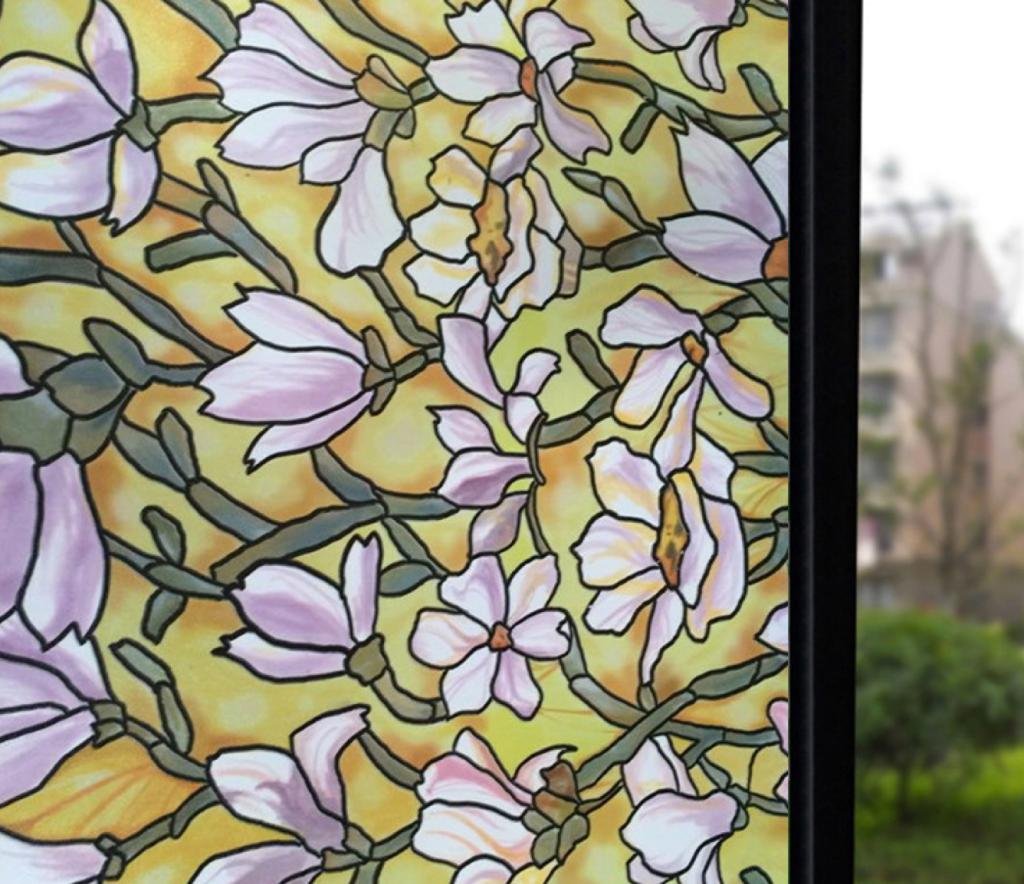 PROTINT WINDOWS Colorful Flower Decorative Window Film, Self Static Adhesive Cling, 35.5 inches by 72 inches