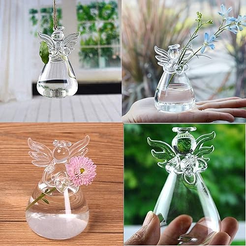 Miniatura 5 de GENEDEY Jarrones de cristal con diseño de ángel para plantas y terrarios, florero colgante para decoración de boda, adornos de jardín, maceta