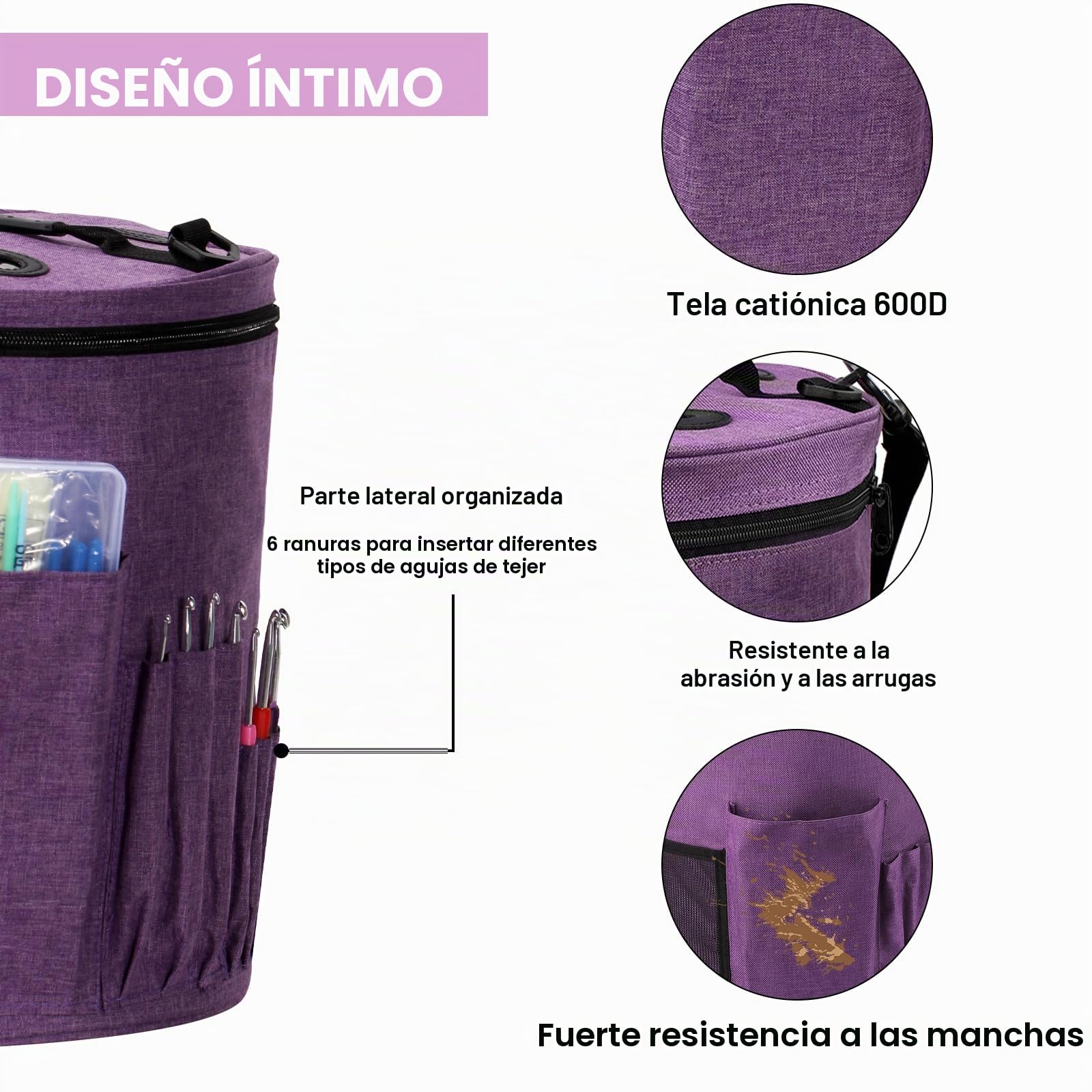 79Pcs Kits de Ganchillo para Adultos Principiantes, Portátiles Grochet Kit | Bolsa Impermeable Grande para Tejer, Organizador de Hilo, Regalo Ideal para Guardar Agujas de Ganchillo, Morado