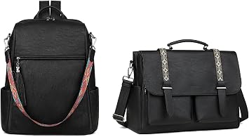 FADEON Leather Laptop Backpack for Women Messenger Bag Black Collection