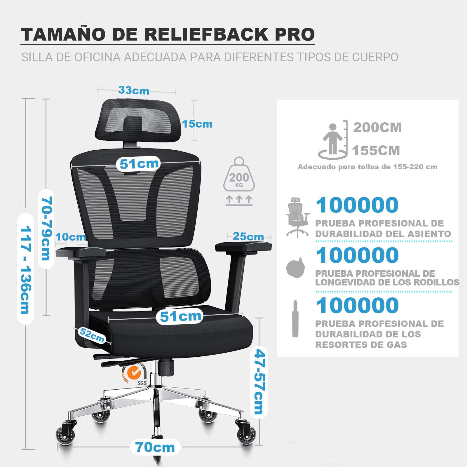 MELOKEA Silla de Oficina Ergonómica, Reposabrazos 4D, Profundidad de Asiento Ajustable, Ruedas de Goma, Inclinación de 4 Niveles, Cómodo para Personas Altas, Estudio & Despacho, Silla Escritorio 200KG