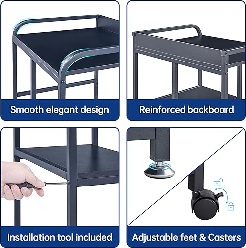 Miniatura 8 de Soporte de impresora con estante de almacenamiento para organización de oficina en casa, mesa de impresora grande de 22 x 18 pulgadas con ruedas,