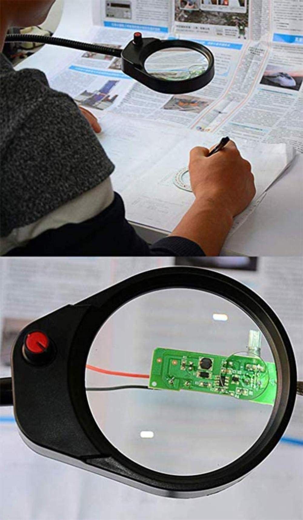 Lámpara de abrazadera de lupa de 3 x 10 aumentos con 26 luces LED, regulable, brazo giratorio ajustable, lupa iluminada para lectura, manualidades, reparación, lupa negra