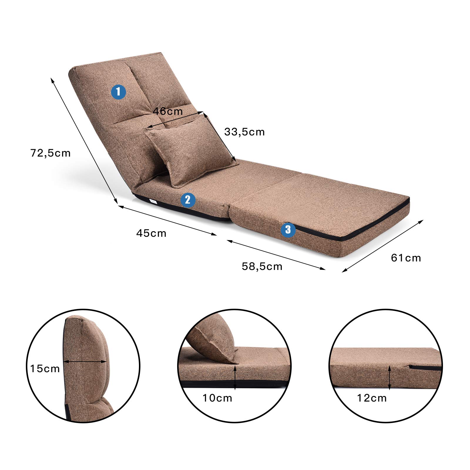 GOPLUS Vloerstoel, vloerbank met rugleuning, vloerstoel met slaapfunctie, vloerstoel, lazy bank, meditatiestoel voor woonkamer en balkon (grijs