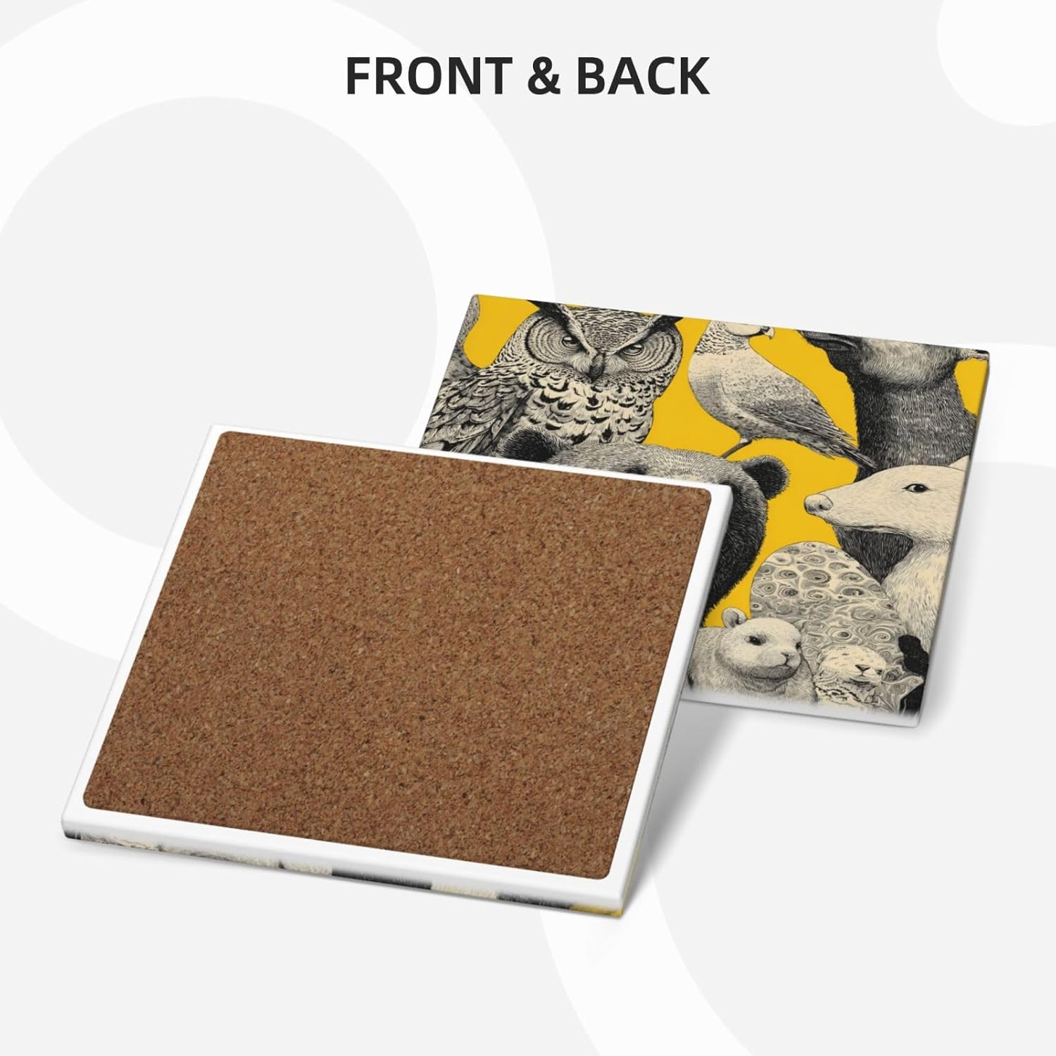 (Many Animals) Ceramic Coasters Set of 6 with Holder Non-Slip Square Coffee Coasters for for Cup Mug Drink Patio Coffee Table Decor, Christmas Coasters Home Bar Supplies